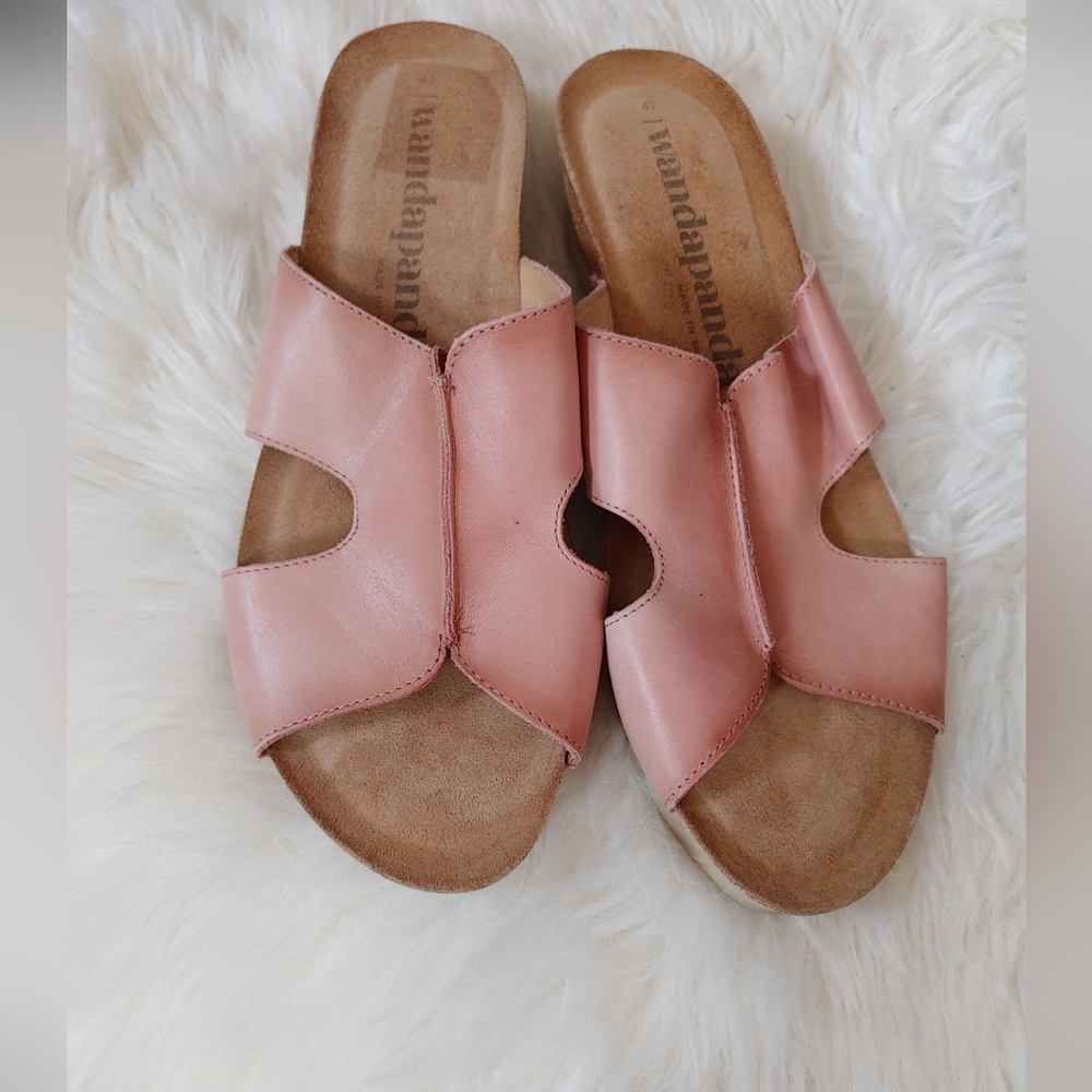 $10 START! Wanda Panda ~Salmon Pink Women's Cork Wedge Sandals ~ Size 41 - Picture 3 of 7